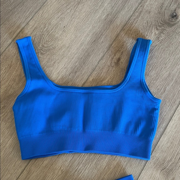 Blue Ribbed Two-Piece Workout Set - Picture 5 of 6